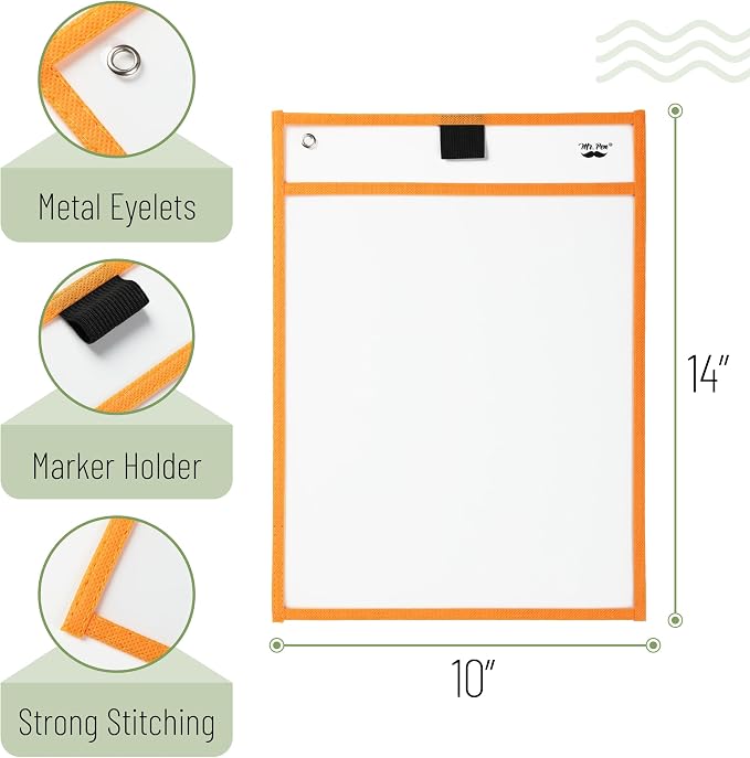 Mr. Pen- Reusable Dry Erase Pocket Sleeves, 6 Pack, Colorful | Clear Plastic - Image 3