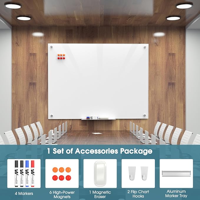 MaxGear 48" x 36" Glass Whiteboard Wall Mounted - Image 4