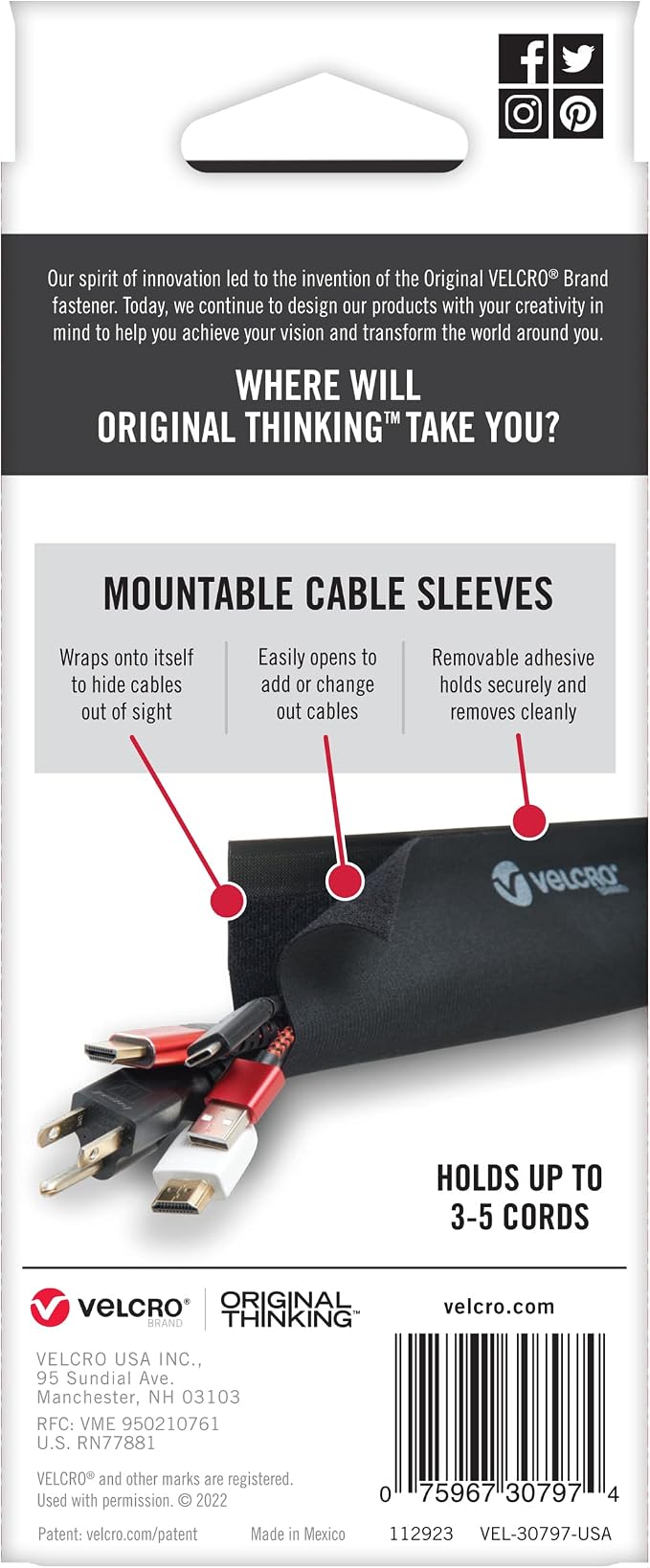 VELCRO Brand VEL-30797-USA Mountable Cable Sleeve | Cord Management Mounts on - Image 12