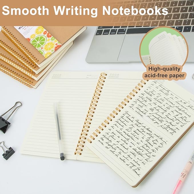 Ruled Spiral Notebook - 6 Pack Lined Notebooks for Work School - A5 Journals Bulk, Soft Cover Travel Journal Spiral for Writing Drawing, 8.2" X 5.8", 60 Sheets/120 Pages-DeskLoop Office