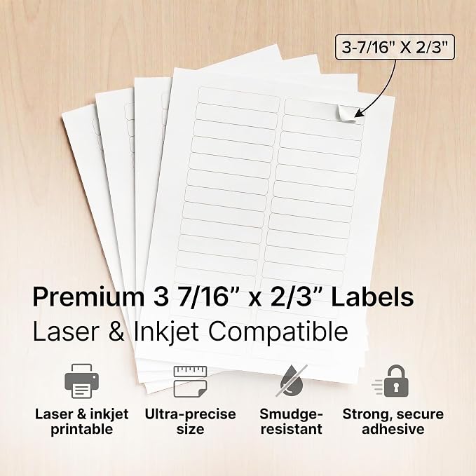 3 7/16" X 2/3" Matte White Printable Labels File Folder, Mailing Labels - Image 4