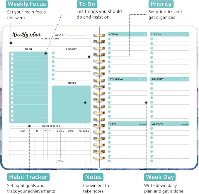 Taja Undated Weekly Planner, Weekly To Do List Notebook - Image 2