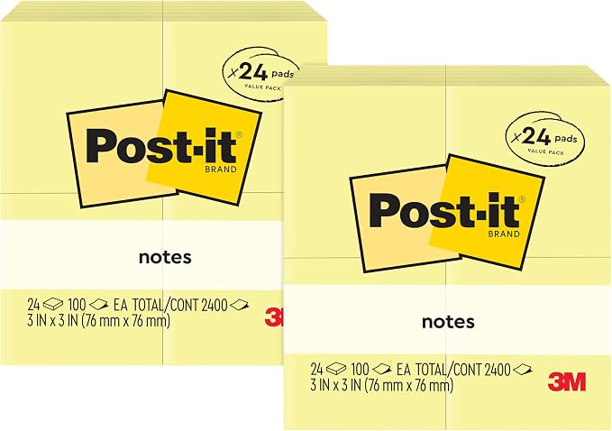 Post-it Notes, 3 in x 3 in, 24 Sticky Notes Pads, The Iconic Canary Yellow Note by Unknown