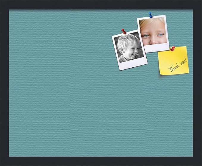 PinPix 20x16 Inch Cork Bulletin Board. This Decorative Framed Pin Board Comes with Aqua Pastel Design and a Satin Black Frame. Ideal for Home Office Decor or Message Board (PinPix-1806)-DeskLoop Office