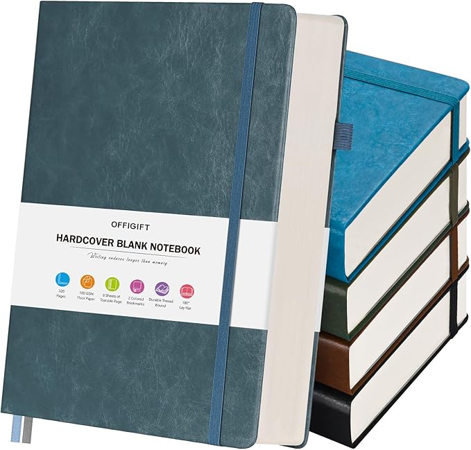 5 Pack Blank Journal Notebooks Bulk, Hardcover A5 Sketchbook, 320 Pages No by OFFIGIFT