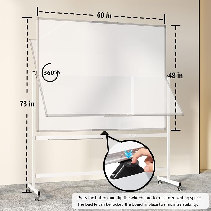 Large Rolling Whiteboard on Wheels - Image 3