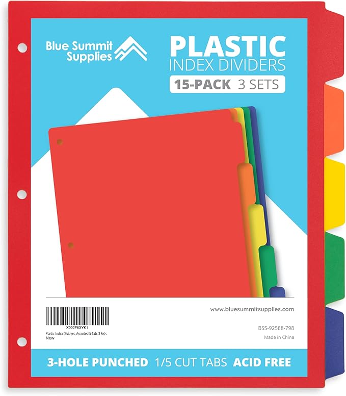 Blue Summit Supplies 5 Tab Heavy Duty Plastic Dividers - Image 6