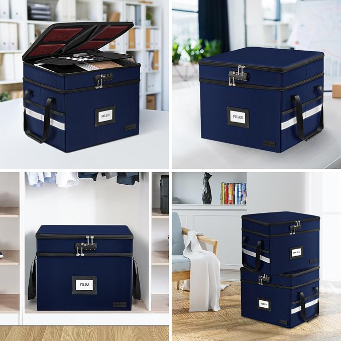 Fireproof Document Box with Lock, 2-Layer File Box Storage Organizer with 5 - Image 6