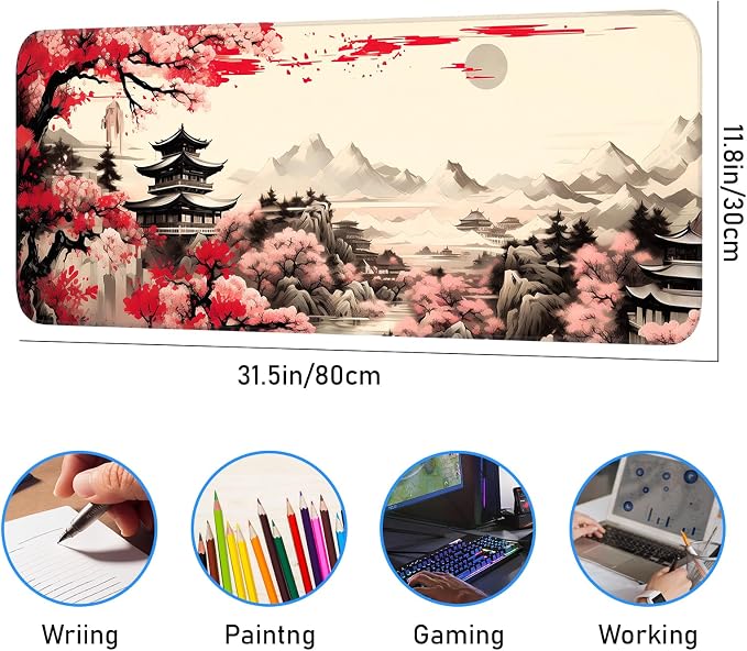 Japanese Sakura Gaming Mouse Pad, Non-Slip Rubber Base, Stitched Edges - Image 3