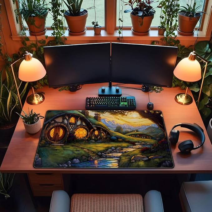 Cute House Anime Mouse Pad Desk Mat Gaming Playmat MTG Game Mat Large Gaming Mousepad for Desk Computer Keyboard Laptop Pad, Desk Decor Home Office with Stitched Eges Pad (31.5x15.7 in)-DeskLoop Office