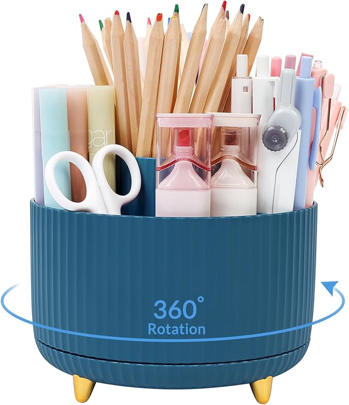 SKYDUE 360 Degree Rotating Desk Organizer, Dual-Purpose Pencil Pen Holder, Rotating Desk Pen Organizer with 5 Slots, Pencil Cup for Office, School, Home-DeskLoop Office