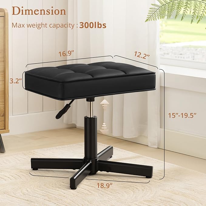 LUE BONA Adjustable Vanity Stool, Foot Rest Under Desk, 360° Swivel Vanity Chair - Image 2