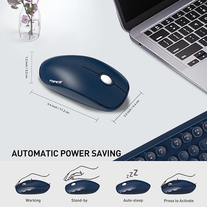 FOPETT Wireless Keyboard and Mouse Combo, 104 Keys Full-Sized 2.4 GHz Round Keycap Colorful Keyboards, USB Receiver Plug and Play, for Windows, Mac, PC, Laptop, Desktop (DarkBlue)-DeskLoop Office
