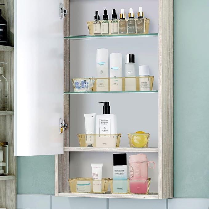 WOWBOX 25 PCS Plastic Drawer Organizer Set, 4 Sizes Desk Drawer Divider Organizers and Storage Bins for Makeup, Jewelry, Gadgets for Kitchen, Bedroom, Bathroom, Office, Clear Champagne-DeskLoop Office