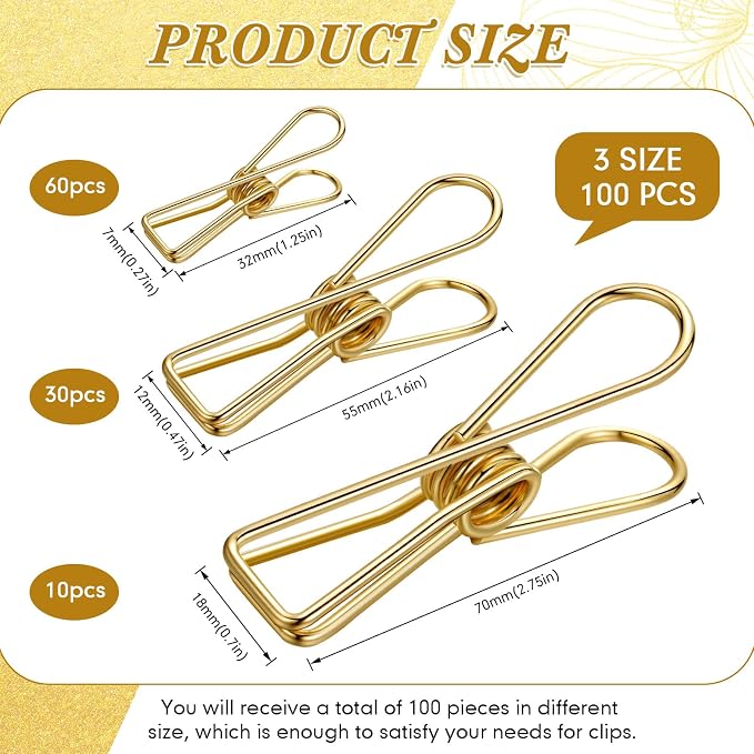 100 Pcs Paper Clips Metal Wire Hollow Out Clothespins Multi Purpose Utility - Image 2