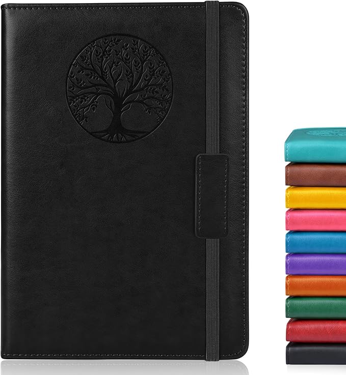 Lined Journal Notebook for Women Men,256 Pages A5 Hardcover Leather Journals for Writing,Travel,Business,Work & School,College Ruled Notebooks for Note Taking,Diary Notepad 5.7"×8.3"(Black)-DeskLoop Office