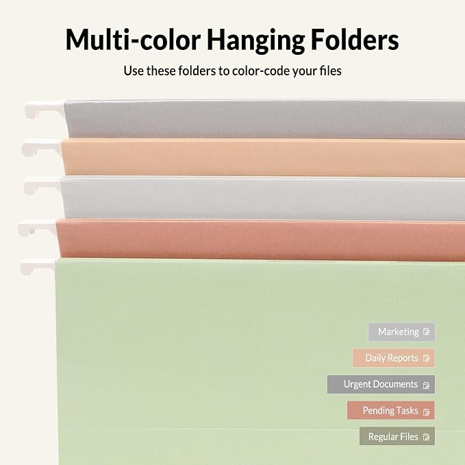 SUNEE 25 Count Hanging File Folders, Pastel Colors, Hanging File Folders Letter - Image 4