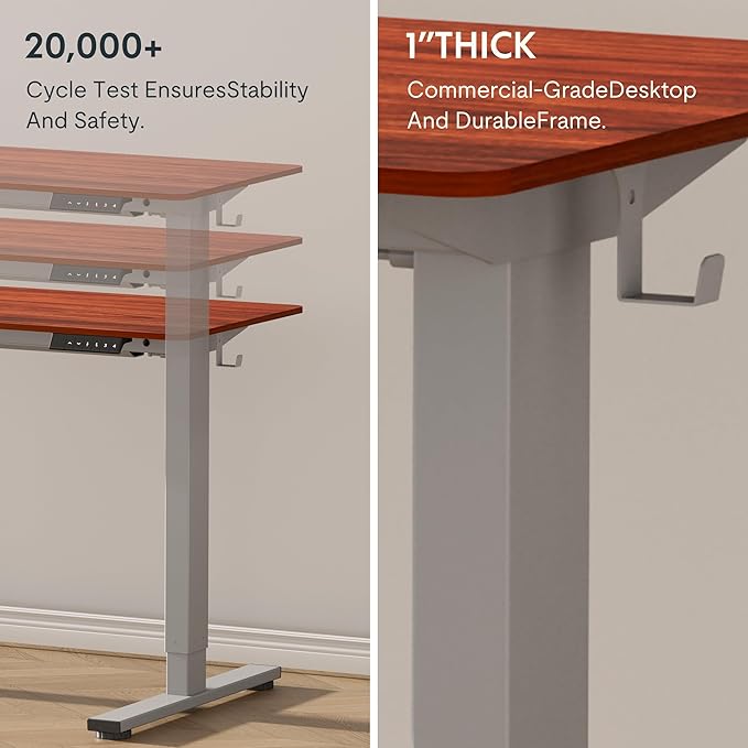 FLEXISPOT EN1 Whole-Piece Standing Desk, 48 x 30 Inches Electric Adjustable Desk for Home Office (Silver Frame + 48 in Mahogany Top, 2 Packages)-DeskLoop Office