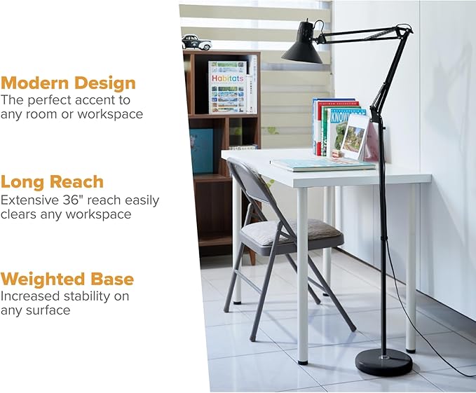 Bostitch Office VLF100F Swing Arm Metal Floor Lamp, Includes Replaceable LED - Image 3