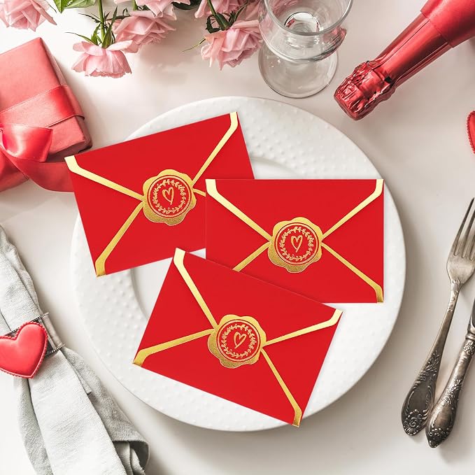 JarThenaAMCS 50Pcs Valentine's Day Red Mini Gift Card Envelopes Bulk Greeting - Image 5