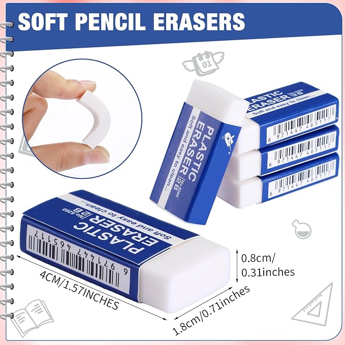 Yeaqee 48 Pcs White Pencil Erasers Bulk Soft Art Erasers School Pencil Erasers - Image 2