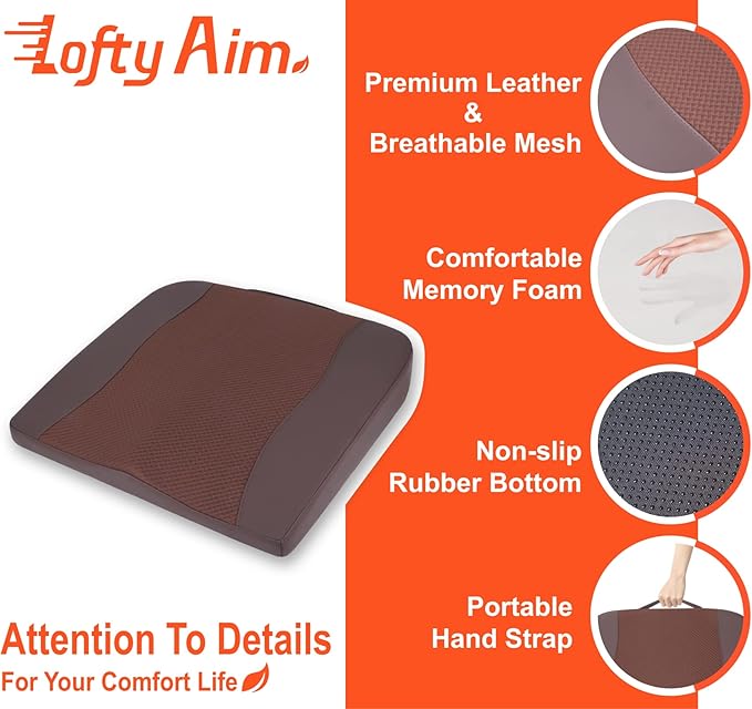 Car Seat Cushion, Comfort Memory Foam Car Cushions for Driving - Sciatica & Lower Back Pain Relief, Driver Seat Pillow for Auto, Office Chair, Wheelchair - Brown-DeskLoop Office
