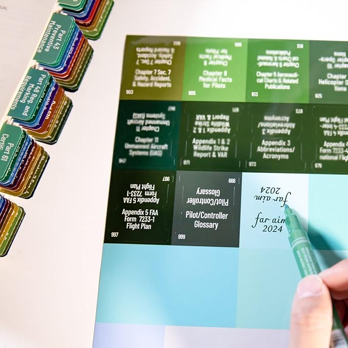 FAR/AIM 2024 Tabs, Color-Coded and Laminated Index Tabs for Private Pilot's License, FAA VFR, 90 Pre-Printed and 10 Blank Tabs (Book Not Included)-DeskLoop Office