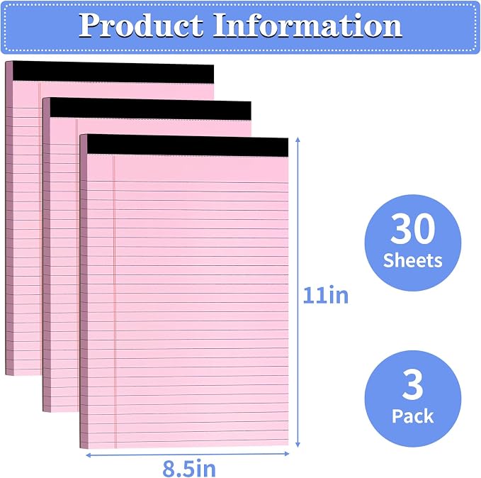 WINKIO Colored Legal Pads, 3 Pack Writing Pads 8.5 x 11 inch, Micro Perforated - Image 2