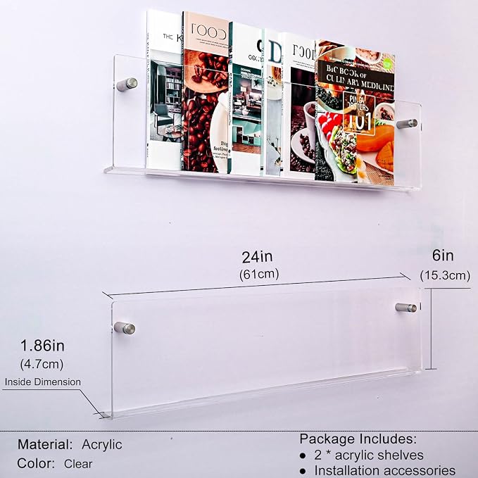 2 Pack 24 Inch Clear Acrylic Magazine Holder, Floating Brochure Display - Image 2