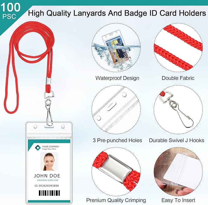 Marspark 100 Pack Lanyard with ID Holder Bulk, Waterproof Resealable Name Tag - Image 4