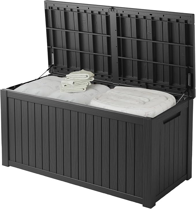 200 Gallon Resin Deck Box, Waterproof Outdoor Storage Bin for Patio Furniture, Pool Accessories, and Garden Tools, Lockable & UV-Resistant, Black-DeskLoop Office