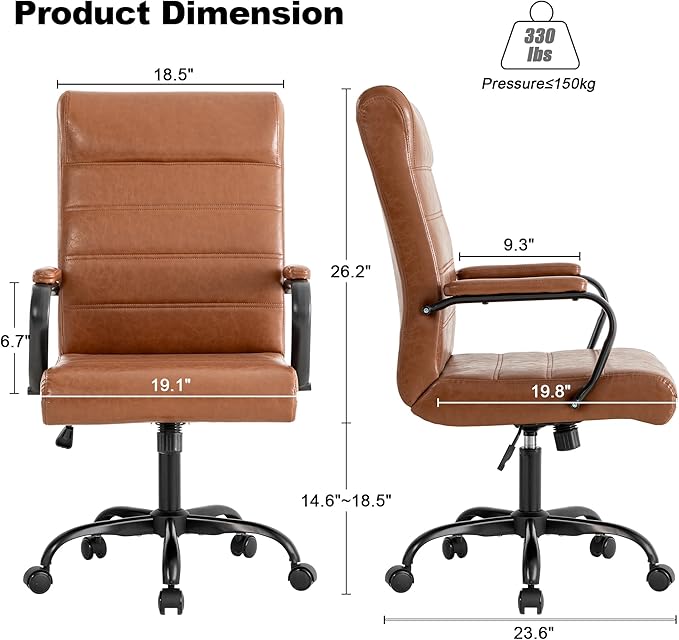 Office Desk Chair,Modern Leather Conference Room Chairs,High Back Home ofiice Chair,Adjustable Height Swivel Executive Computer Chair with Padded Seat and Armrest (Brown with Black Frame)-DeskLoop Office