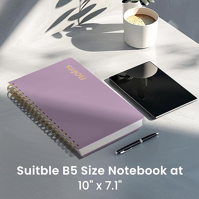 Lined Spiral Notebook Journal for Work, 300 Pages Thick B5 (7.1"x10") College Ruled Journal for Women & Writing, Hardcover Notebook for Note Taking, Perfect for Office Home School Supplies, Purple-DeskLoop Office
