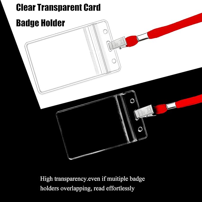 100Pcs Clear Plastic Name Tags Badge ID Card Holders and 100Pcs Black Lanyards - Image 4