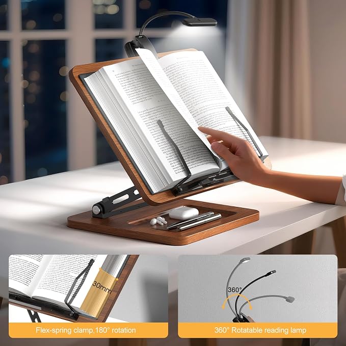 OPTIXCELL Book Stand with Light, Hands Free Book Holder, Gifts Book Lovers | - Image 7