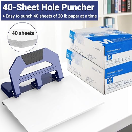 AFMAT 3 Hole Punch Heavy Duty, 40-Sheet Three Hole Puncher - Image 3
