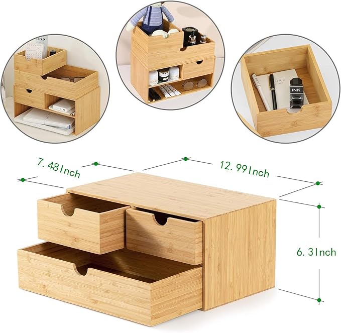 Wisuce Bamboo Desk Drawer Organizer, Desktop Organizer - Image 3