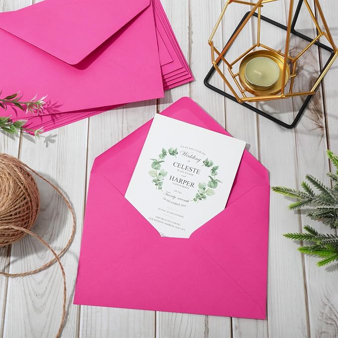 Whaline 50Pcs A7 Invitation Envelopes Set Hot Pink Greeting Card Envelopes - Image 4