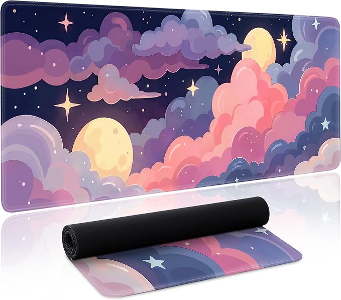 Cute Mouse Pad Kawaii Large Desk Mat Extended Keyboard Mouse Pad Pink Purple by Unknown