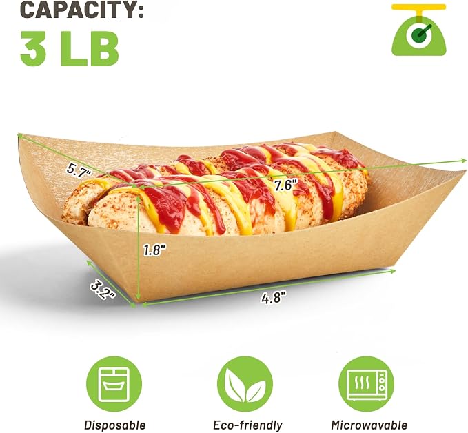 ZORRITA Paper Food Trays, 3 Lb, 100 Pack, Disposable | Kraft Paper Taco Holder - Image 2