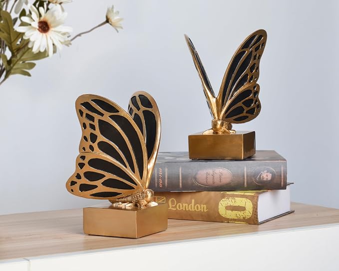 Vintage Brass Butterfly Bookends, Resin Book Ends - Image 5