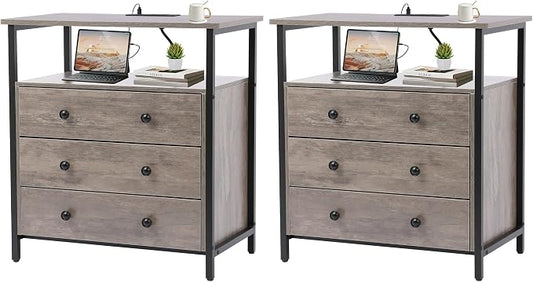Edbuosy 3 Wooden Drawers Nightstand, 27 Inch Wide Night Stand Set 2 by Edbuosy