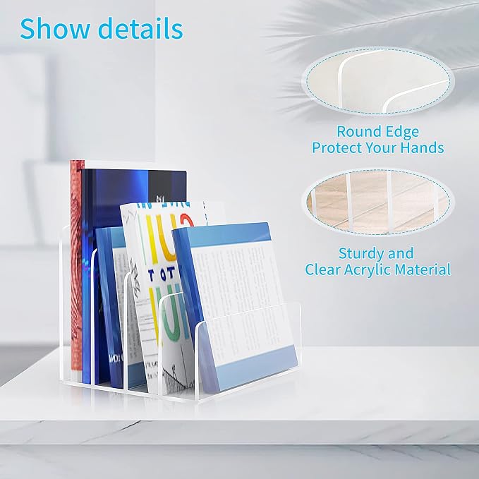 Clear Acrylic File Organizer, 4 Sections Acrylic File Holder Sorter, Office - Image 7