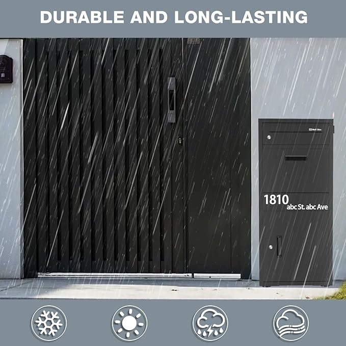 Package Delivery Boxes for Outside, Large Parcel Drop Boxes with Lock, Customize Address Stickers Package Drop Boxes for Outside is Waterproof,Package Delivery Box for Porch (Black，40"*17.7"*15 in)-DeskLoop Office