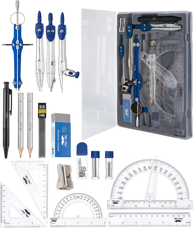 Mr. Pen- Geometry Set, 6 Inch Swing Arm Protractor | Divider, Set Squares by MrPen