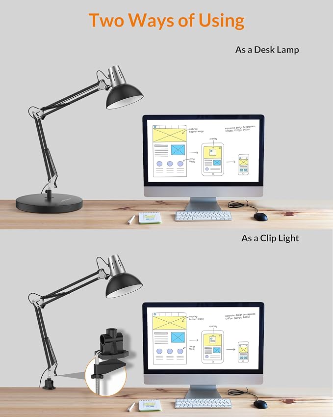 LEPOWER Metal Desk Lamp, Adjustable Goose Neck Architect Table Lamp - Image 4