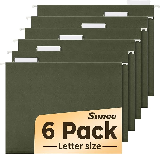 SUNEE Hanging File Folders, 6 Pack Letter Size Hanging File Folders by SUNEE
