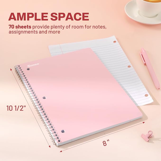 SUNEE Spiral Notebooks, 3 Pack, College Ruled Paper, 70 Sheets per Notebook - Image 2