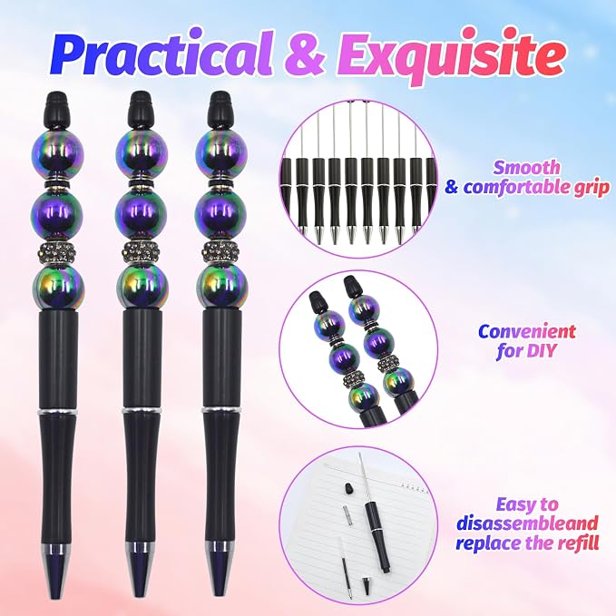 300 Pieces DIY Beadable Pen Kit – 100 Plastic Ballpoint Pens - Image 4