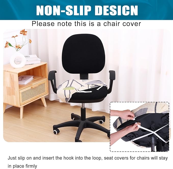 Smiry Printed Office Computer Chair Seat Covers, Stretch Fit Universal Desk Rotating Chair Cover Washable Removable Seat Cushion Protectors - Yellow and Grey-DeskLoop Office